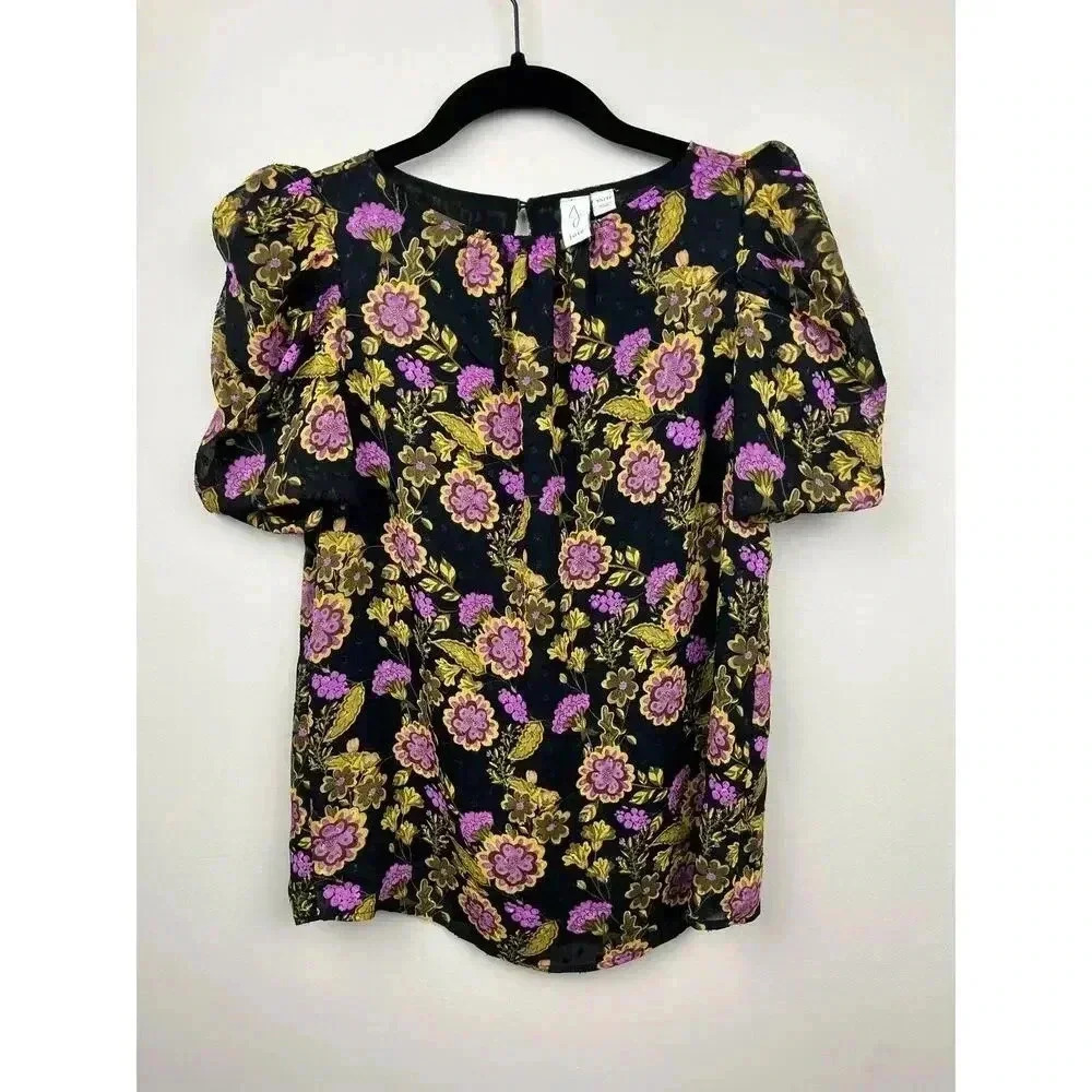 Joie Black Floral Puff Sleeve Blouse - size XS